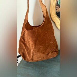 Brown faux suede hobo bag